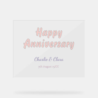  Happy anniversary add name pink grey pastel bold  Acrylic Sign