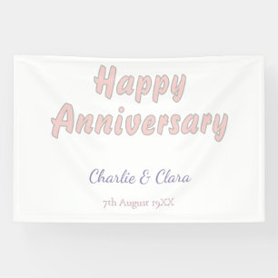 Happy anniversary add name pink grey pastel bold Banner