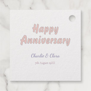 Happy anniversary add name pink grey pastel bold Favour Tags