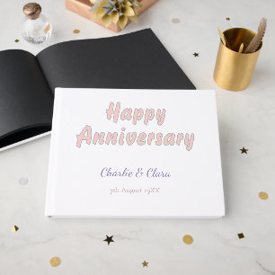  Happy anniversary add name pink grey pastel bold  Guest Book