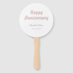 Happy anniversary add name pink grey pastel bold Hand Fan