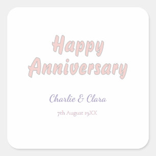  Happy anniversary add name pink grey pastel bold  Square Sticker
