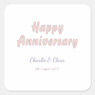  Happy anniversary add name pink grey pastel bold  Square Sticker