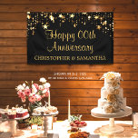 Happy Anniversary | ANY Year | Black & Gold Banner<br><div class="desc">Honour the couple and welcome your party guests with this black and gold themed banner with gold stars ideal for celebrating ANY year wedding anniversary. The design allows you to personalise it with their names and the number of their anniversary (i.e., 35th or 42nd) by typing "Happy ##th) in the...</div>