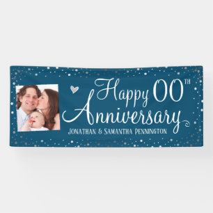 Happy Anniversary Any Year Photo Silver Confetti Banner
