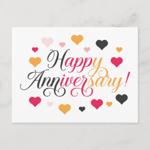 Happy Anniversary Bright Colourful Hearts Vibrant Postcard