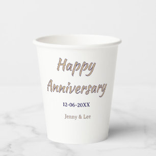 happy anniversary brown grey name date couple mode paper cups