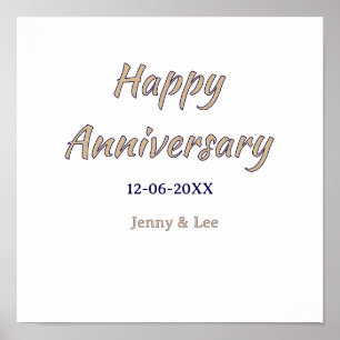 happy anniversary brown grey name date couple mode poster
