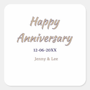 happy anniversary brown grey name date couple mode square sticker