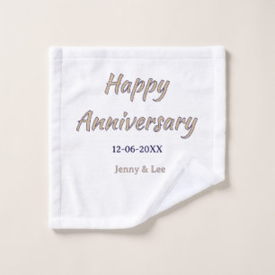 happy anniversary brown grey name date couple mode wash cloth