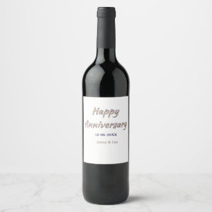 happy anniversary brown grey name date couple mode wine label