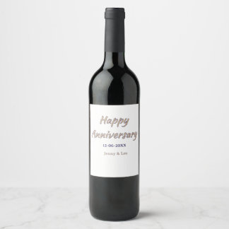 happy anniversary brown grey name date couple mode wine label