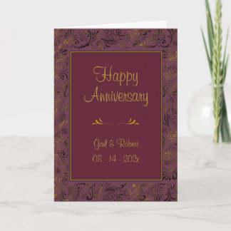 Happy Anniversary Burgundy Gold Card