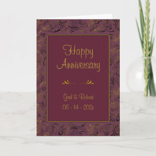 Happy Anniversary Burgundy Gold Card