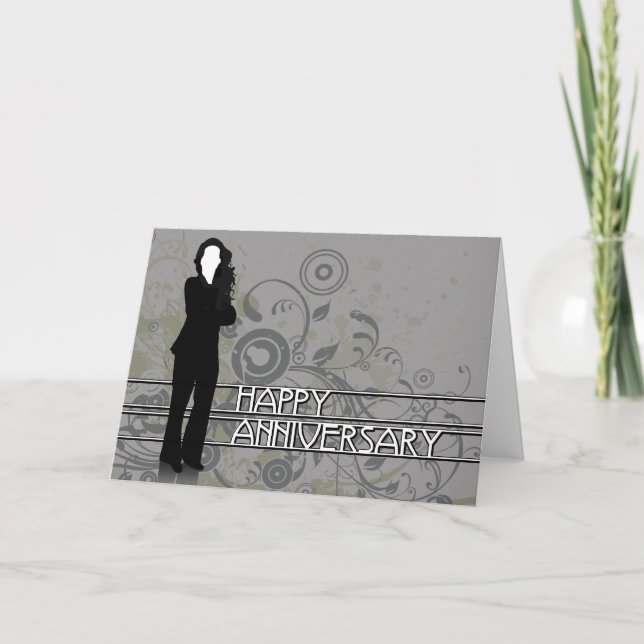 happy anniversary : business silhouette : card (Front)