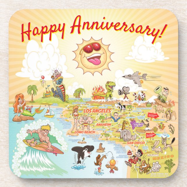 Happy Anniversary California Plastic Coaster (Front)