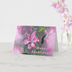Happy Anniversary Card Purple Pink Lily Flowers