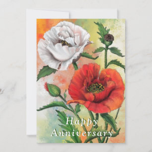 Happy Anniversary Card Red White Poppies