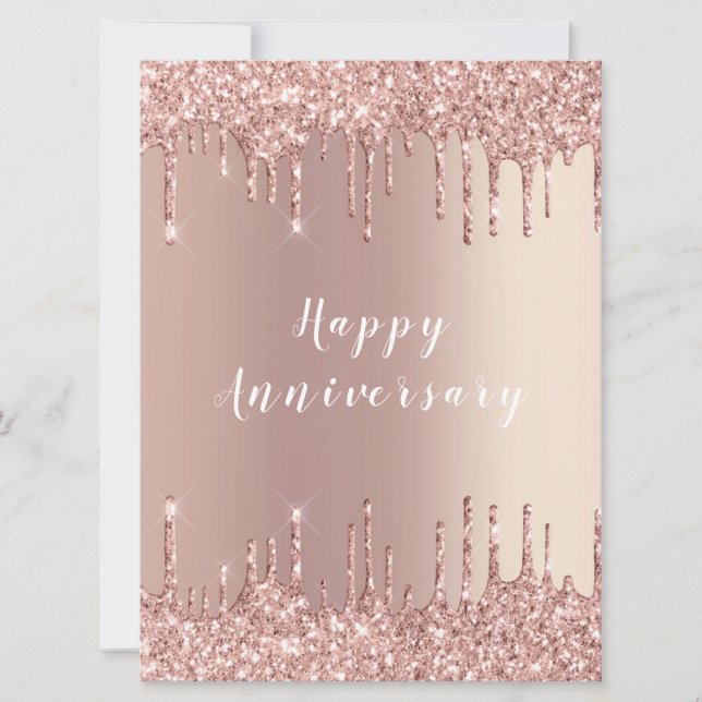 Happy Anniversary Card Rose Blush Glitter Drips (Front)