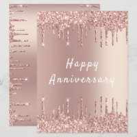 Happy Anniversary Card Rose Blush Sparkle Drips