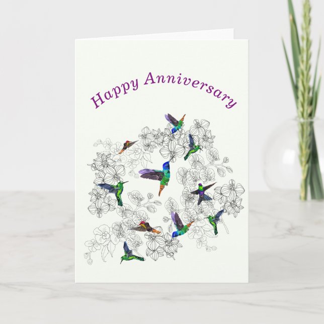 Happy Anniversary Card Spring Birds Flying (Front)