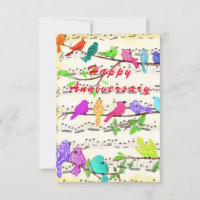 Happy Anniversary Card with Cute Musical Birds