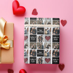 Happy Anniversary Chic Custom Couple Photo Collage Wrapping Paper