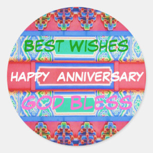 Happy Anniversary - Chinese Lucky Colour Pattern Classic Round Sticker
