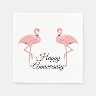 Happy Anniversary Classic Pink Flamingos Napkin
