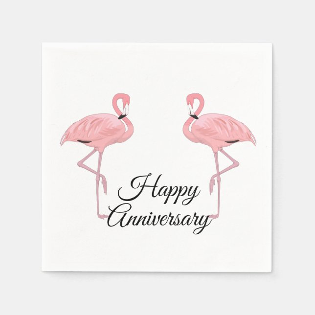 Happy Anniversary Classic Pink Flamingos Napkin (Front)