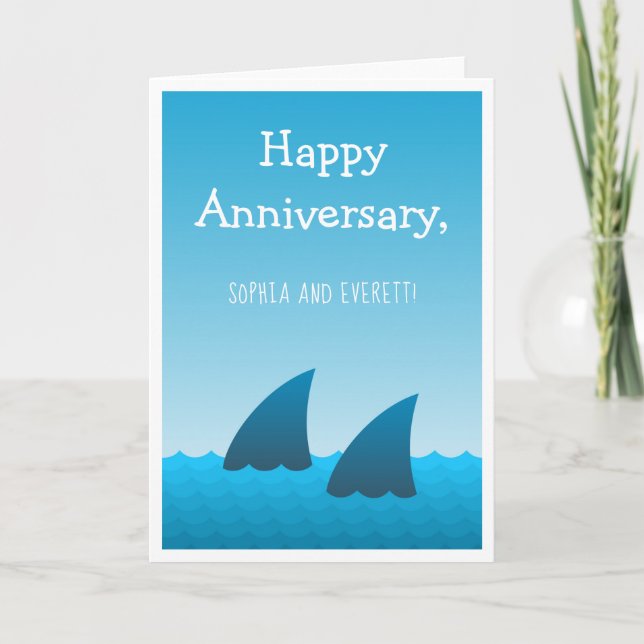 Happy Anniversary Couple Shark Greeting Card (Front)