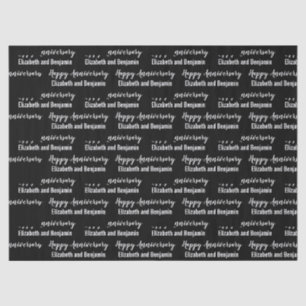 Happy Anniversary Couple's Names Black and White Tissue Paper