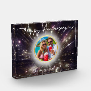 Happy Anniversary Custom Acrylic Purple Light Bur Photo Block
