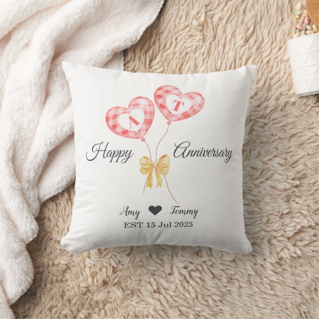Happy Anniversary - Custom Letter On Red Balloon Cushion (Blanket)