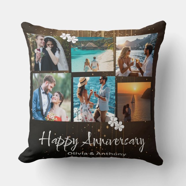 Happy Anniversary Custom Photo Collage Cushion (Front)