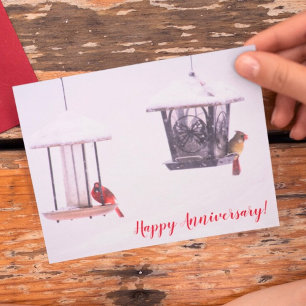 Happy Anniversary Cute Cardinals Birds Card