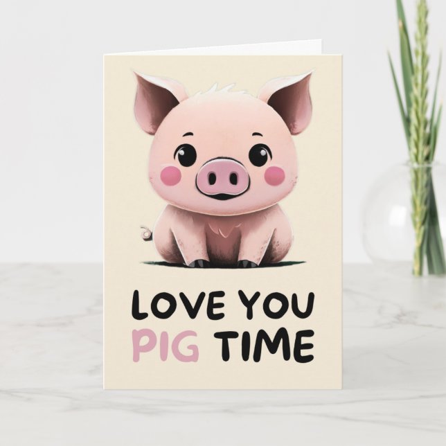 Happy Anniversary Cute Funny Simple Pig Card (Front)