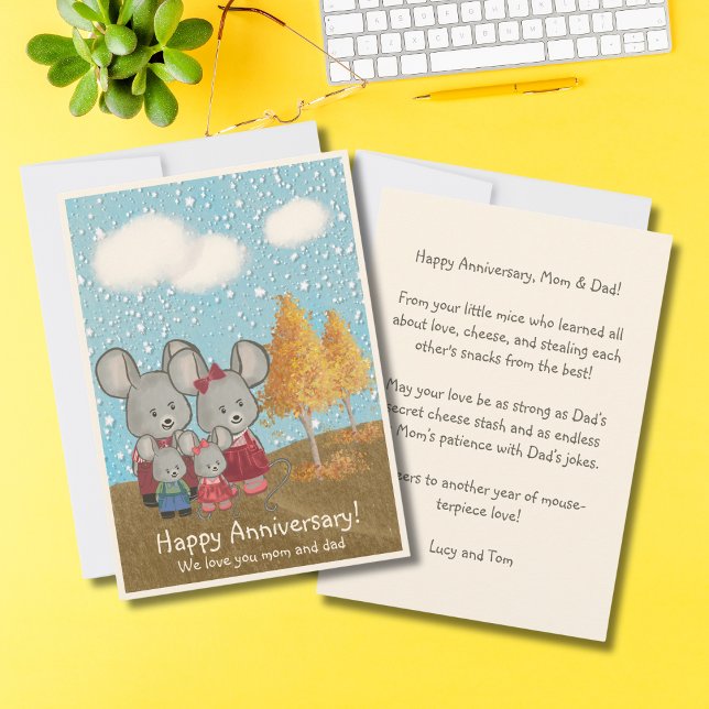 Happy Anniversary | Cute Mouse Family at the Park  Holiday Card (Creator Uploaded)