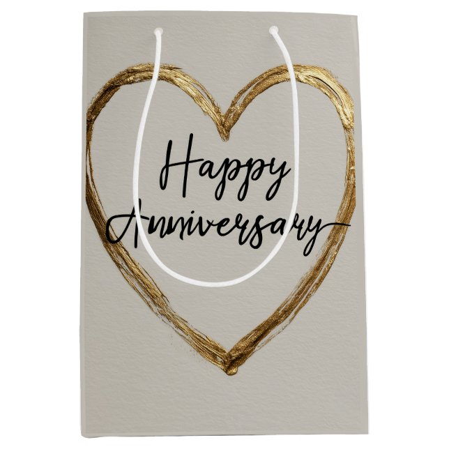 "Happy Anniversary" Design with Gold Heart Medium Gift Bag (Front)