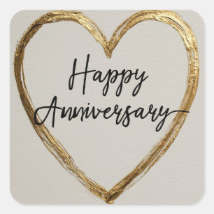 "Happy Anniversary" Design with Gold Heart Square Sticker