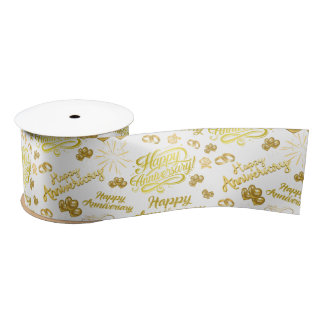Happy Anniversary Elegant Gold Text Satin Ribbon