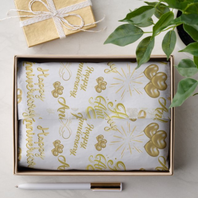 Happy Anniversary  Elegant Gold Text Tissue Paper (Gift)