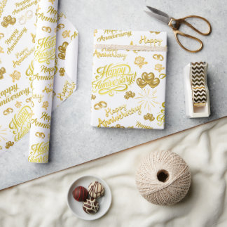 Happy Anniversary Elegant Gold Text Wrapping Paper