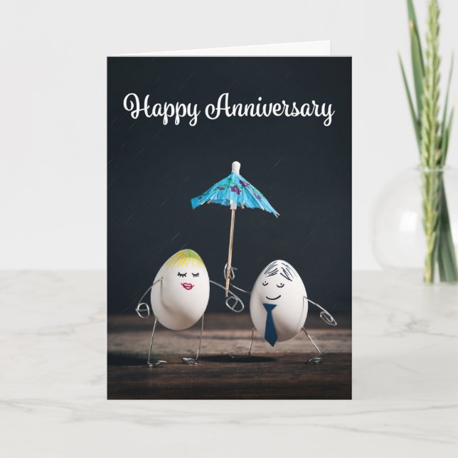Happy Anniversary Funny Egg Couple Humour Holiday Card (Front)