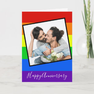 Happy Anniversary Gay Couple Photo Custom Rainbow Card