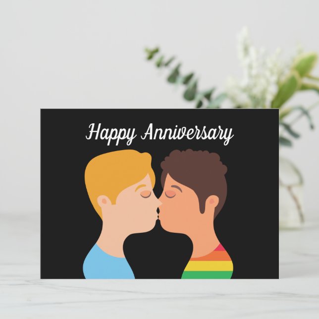 Happy Anniversary Gay Men Couple Romantic Love You Card (Standing Front)