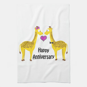 Happy Anniversary Giraffes Tea Towel