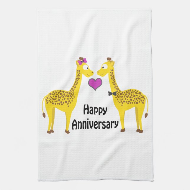 Happy Anniversary Giraffes Tea Towel (Vertical)