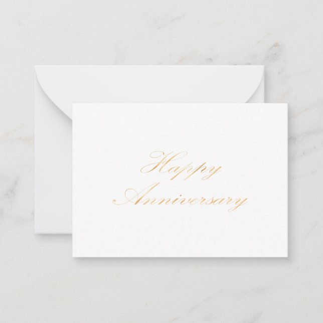Happy Anniversary gold font script white Card (Front)