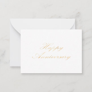 Happy Anniversary gold font script white Card